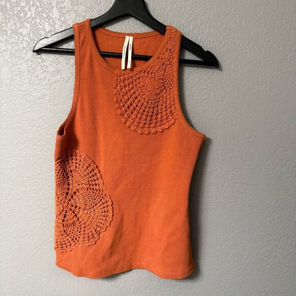 Anthropologie Orange Tank Top with Crochet Detail size Medium - Picture 1 of 4